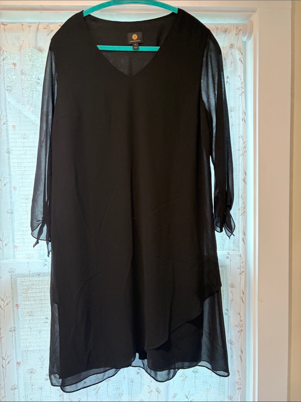 JM Collection Black Long Sleeve Chiffon Dress